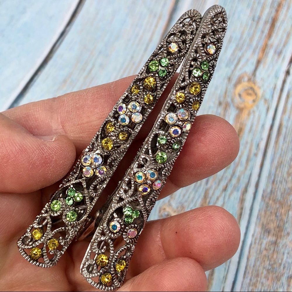 Colored Crystal Rhinestone Hair Clips Set With Bag